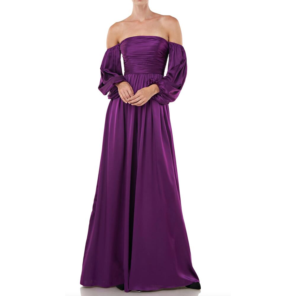 AMUR Purple Ollie Satin Off Shoulder Jumpsuit